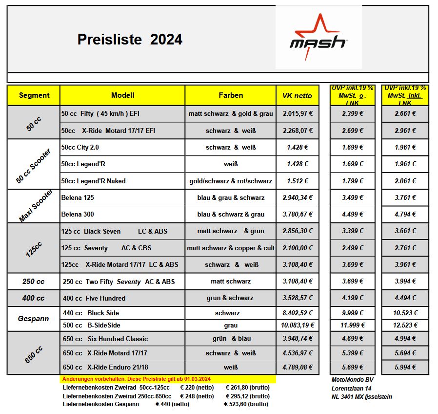 Preisliste 2024